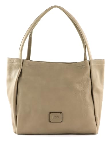 FREDsBRUDER Damen Tasche Shopper Schultertasche Umhängetasche Airy Shopper Logoschriftzug Glattleder uni Airy Shopper hellbraun beige camel weich von FREDsBRUDER