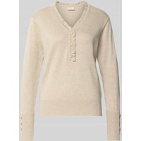 FREE/QUENT Strickpullover mit kurzer Knopfleiste Modell 'KATIE' in Offwhite Melange, Größe M von FREE/QUENT
