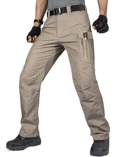 FREE SOLDIER Arbeitshosen Männer Cargohosen Herren Entspannte Passform Taktisch für Outdoor Bergsteigen Hosen mit Mehrfach-Taschen (Khaki,33x32) von FREE SOLDIER
