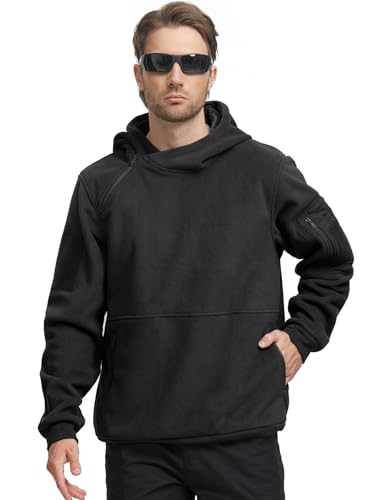 FREE SOLDIER Winter Hoodie Heren Warm Fleece Kapuzenpullover Männer Sweatshirt mit 1/4 Reißverschluss, Winddicht Taktische Armee Arbeitsjacke Outdoor Jacken (Schwarz,L) von FREE SOLDIER