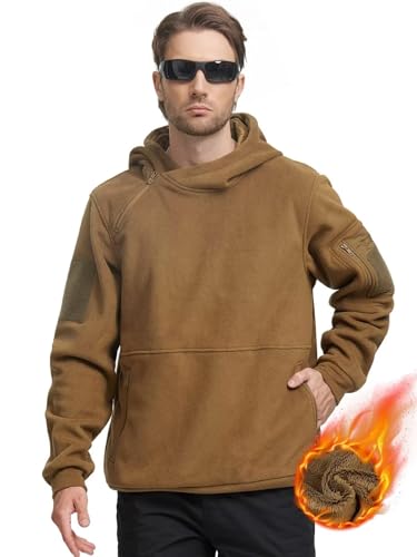 FREE SOLDIER Winter Hoodie Heren Warm Fleece Kapuzenpullover Männer Sweatshirt mit 1/4 Reißverschluss, Winddicht Taktische Armee Arbeitsjacke Outdoor Jacken (Wolf Braun,XXL) von FREE SOLDIER