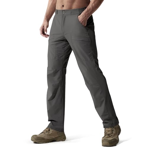FREE SOLDIER Herren Outdoor Cargo Trekkinghose mit Gürtel, leichte wasserdichte schnelltrocknende Taktische Hose aus Nylon-Spandex(Grau,46 Lang) von FREE SOLDIER