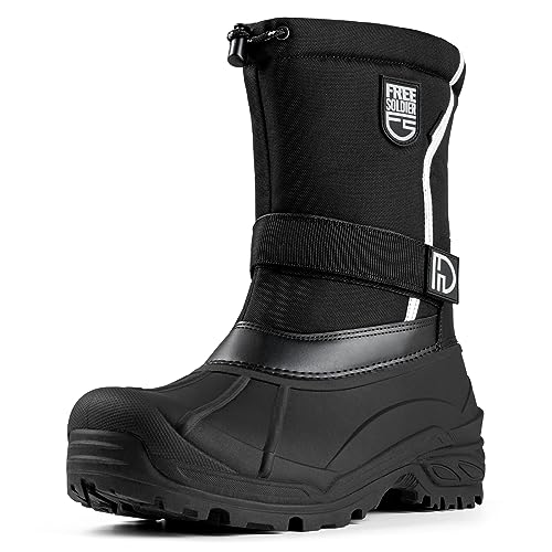 FREE SOLDIER Herren Schneeschuhe Isoliert, Wasserdicht, Winterschuhe, Rutschfest, Außentramschuh Mit Ausnehmbarem Futter von FREE SOLDIER