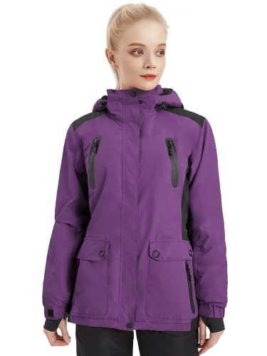 FREE SOLDIER Wasserdichte Damen-Skijacke, Fleece-gefüttert, warmer Winter-Schneemantel mit Kapuze, vollständig versiegelte Nähte (Violett, M) von FREE SOLDIER