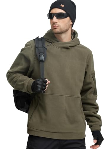 FREE SOLDIER Winter Hoodie Heren Warm Fleece Kapuzenpullover Männer Sweatshirt mit 1/4 Reißverschluss, Winddicht Taktische Armee Arbeitsjacke Outdoor Jacken (Grün,S) von FREE SOLDIER