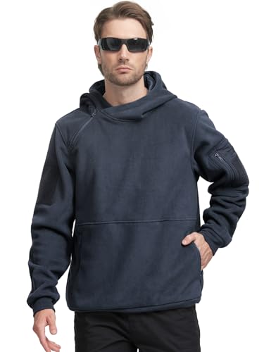 FREE SOLDIER Winter Hoodie Heren Warm Fleece Kapuzenpullover Männer Sweatshirt mit 1/4 Reißverschluss, Winddicht Taktische Armee Arbeitsjacke Outdoor Jacken (Marineblau,S) von FREE SOLDIER