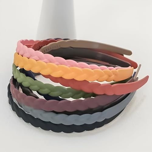 Freebies Modische geflochtene Kunststoff-Stirnbänder für Damen, mit Schlaufenverschluss, Glitzer-Haarbänder, elastische Haarbänder für dickes, feines Haar, Zubehör (6 Stück) von FREEBIES