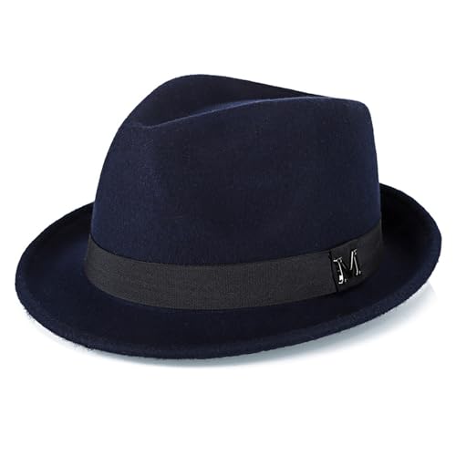 FREEBIRD99 Panama-Fedora-Hut aus 100 % Wollfilz, kurze Krempe, Trilby, flacher Hut für Damen und Herren, Blau, 7-7 1/4 von FREEBIRD99
