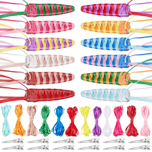 FREEBLOSS 12 Set DIY Haarspangen Set Aus Bändern Geflochtenes Haarspangen Set Aus Ripsband Tropfenförmiges DIY Haarspangen Set Bastelset Für Haarspangen Aus Bändern Haar Accessoires Für Mädchen von FREEBLOSS
