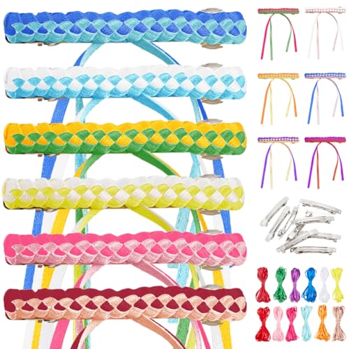 FREEBLOSS 12 Set DIY Haarspangen Set Aus Bändern Haarspangen Set Aus Geflochtenen Ripsbändern DIY Haarspangen Set Retro Haarspangen Bastelset Haarschmuck Aus Bändern Für Mädchen Anleitung Enthalten von FREEBLOSS