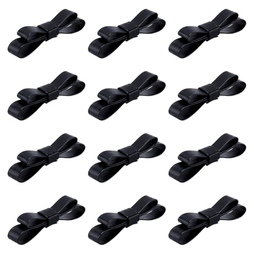 FREEBLOSS 12 Set PU Lederschleife Luxus Haarschleifenrohlinge Zum Selbermachen Kleine Lederschleifen Krawattenkragen Handgefertigt PU Leder Haarschmuck Schwarzer PU Kopfbedeckungsclip von FREEBLOSS