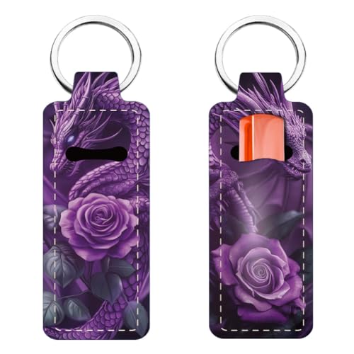 FREEBLOSS 2 Stück Lippenbalsam Halter Schlüsselanhänger Lippenbalsam Halter Schlüsselanhänger Leichte Lippenstift Hülle Mit Drachen Und Rosenmuster Für Frauen Und Mädchen 1.5x3.8'' von FREEBLOSS