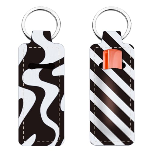 FREEBLOSS 2 Stück Lippenbalsam Halter Schlüsselanhänger Lippenbalsam Halter Schlüsselanhänger Leichte Lippenstift Hülle Mit Schwarz Weißem Muster Für Frauen Und Mädchen 1.5x3.8'' von FREEBLOSS