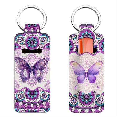 FREEBLOSS 2 Stück Lippenbalsam Halter Schlüsselanhänger Lippenbalsam Halter Schlüsselanhänger Leichte Lippenstifthülle Mit Mandala Und Schmetterlingsmuster Für Frauen Und Mädchen 9.6x3.8cm von FREEBLOSS
