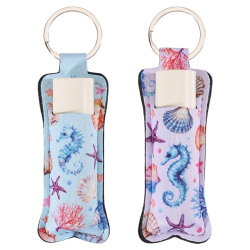 FREEBLOSS 2 Stück Lippenbalsam Halter Schlüsselanhänger Lippenbalsam Halter Schlüsselanhänger Ozean Thema Leichte Lippenstift Hülle Mit Seestern Und Muschel Muster Für Frauen Und Mädchen 1.5x3.8'' von FREEBLOSS