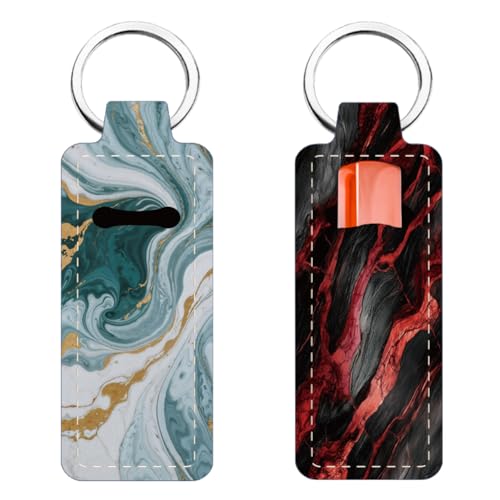 FREEBLOSS 2 Stück Lippenbalsam Schlüsselanhänger Lippenpflegestift Halter Schlüsselanhänger Mit Marmorstrukturmuster Lippenstifthalter Schlüsselanhänger Einzigartiger Stil von FREEBLOSS