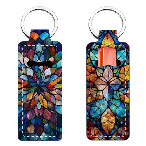 FREEBLOSS 2 Stück Lippenbalsamhalter Schlüsselanhänger Lippenbalsamhalter Schlüsselanhänger Leichte Lippenstifthülle Mit Buntglasmuster Für Frauen Und Mädchen 9.6x3.8cm von FREEBLOSS