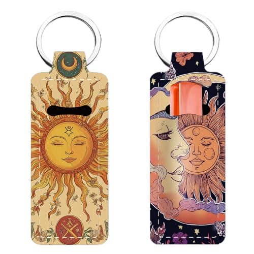 FREEBLOSS 2 Stück Lippenbalsamhalter Schlüsselanhänger Lippenbalsamhalter Schlüsselanhänger Leichte Lippenstifthülle Mit Retro Sonne Und Mondmuster Für Frauen Und Mädchen 1.5x3.8'' von FREEBLOSS