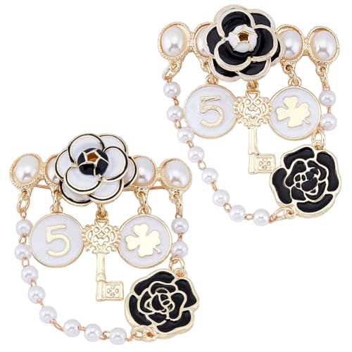 FREEBLOSS 2 Stück Perlenbrosche Kettenbrosche Vintage Broschen Broschen Für Damen Mode Imitationsperle Baumelnde Kettenbrosche Elegante Anstecknadeln Vintage Broschen Für Damen Perlenblumenkette von FREEBLOSS