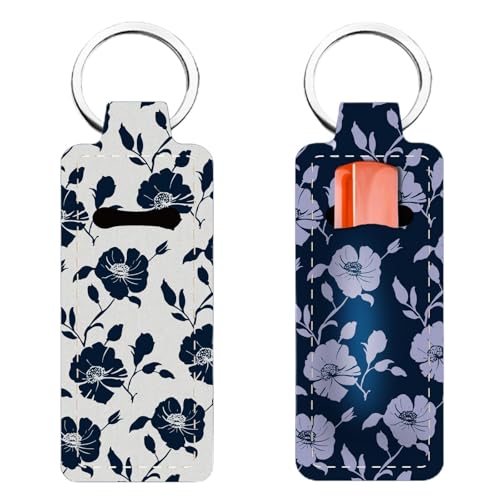 FREEBLOSS 2 x Lippenstift Balsam Halter Für Damen. Niedlicher Schlüsselanhänger Mit Lippenbalsam Halter Und Blumenmuster Für Unterwegs 1.5" x 3.8" von FREEBLOSS