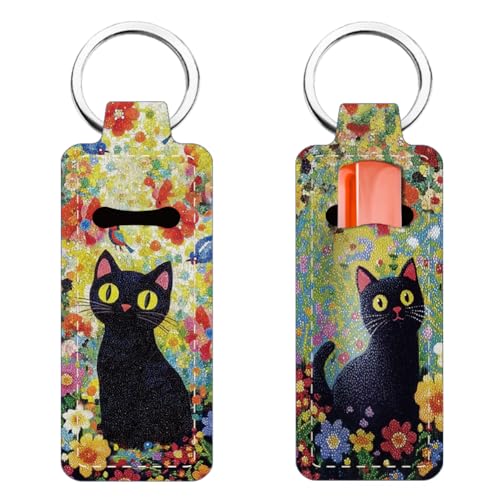 FREEBLOSS 2PC Lippenbalsam Schlüsselbund Chapstick Halter Schlüsselbund Multifunktionaler Lippenstifthalter Schwarzer Katzen Lippenstifthalter Schlüsselbund Tragbarer Lippenstifthalter Schlüsselbund von FREEBLOSS