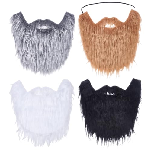 FREEBLOSS 4 Stück Falscher Bart Für Männer Mit Gummiband Lustiger Falscher Schnurrbart Kostüm Gesichtsbehaarung Zubehör Mit Verstellbarem Elastischem Seil Für Männerkostüm Halloween 4 Farben von FREEBLOSS