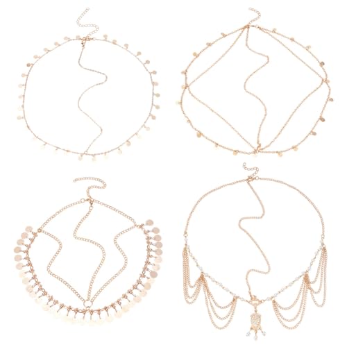 FREEBLOSS 4 Stück Kopfketten Goldene Pailletten Kopfkette Schmuck Für Frauen 4 Stile Pailletten Boho Kopfschmuck Verstellbarer Haarschmuck Für Frauen Und Mädchen 21.3"~26.4" von FREEBLOSS