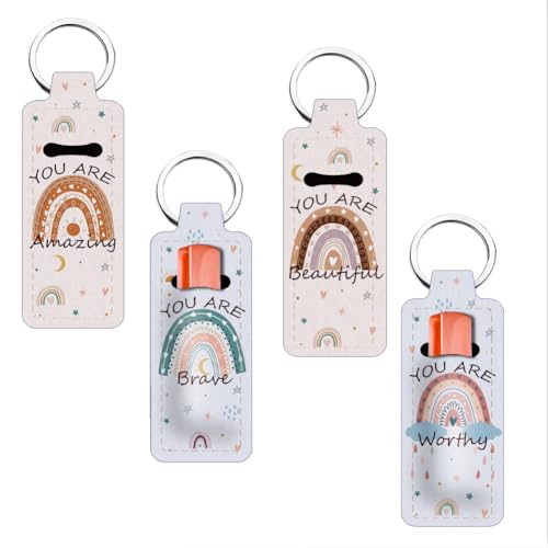 FREEBLOSS 4 Stück Lippenbalsam Halter Schlüsselanhänger Böhmisches Regenbogenmuster Lippenbalsam Halter Schlüsselanhänger Lippenstift Schlüsselanhänger Lippenbalsam Organizer von FREEBLOSS