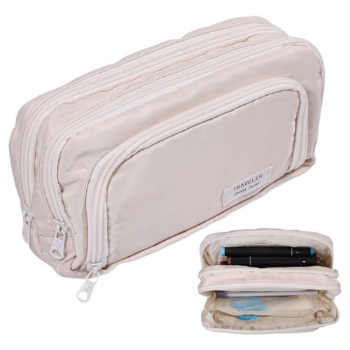 FREEBLOSS Federmäppchen Mit Großer Kapazität Großes Federmäppchen Ästhetische Stifttasche Schreibwaren Organizer Einfach Robust Multifunktional Für Damen Und Herren Beige von FREEBLOSS