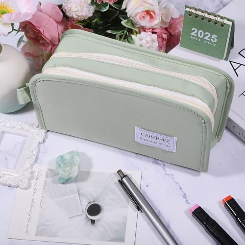 FREEBLOSS Federmäppchen Mit Großer Kapazität Großes Federmäppchen Ästhetische Stifttasche Schreibwaren Organizer Einfach Robust Multifunktional Für Damen Und Herren Salbeigrün von FREEBLOSS