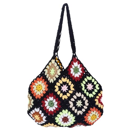 FREEBLOSS Gehäkelte Strandtaschen Für Frauen Boho Stricktasche Weiche Gewebte Geldbörsen Oma Quadrat Schultertasche Für Den Sommerurlaub Gestrickte Strandtasche Für Frauen von FREEBLOSS