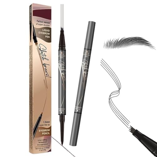 FREECOZYER Augenbrauenstift Dunkelgrau 2-in-1 Dual-Ended Augenbrauenstift Wasserfest Wischfest 3D Eyebrow Pencil mit 4 Gabelspitzen Augenbrauenstift & Ultra-Feiner Bleistift für Männer und Frauen von FREECOZYER