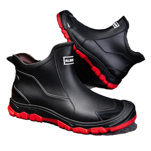 FREECOZYER Wasserdichte Regenstiefel für Herren, Outdoor, Garten, kurze Stiefeletten, Chelsea-Stiefel, Regenschuhe für Erwachsene, schwarz / rot, 42 2/3 EU FREECOZYER Wasserdichte Regenstiefel für Herren, Outdoor, Garten, kurze Stiefeletten, Chelsea-Stiefel, Regenschuhe für Erwachsene, schwarz / rot, 42 2/3 EU von FREECOZYER
