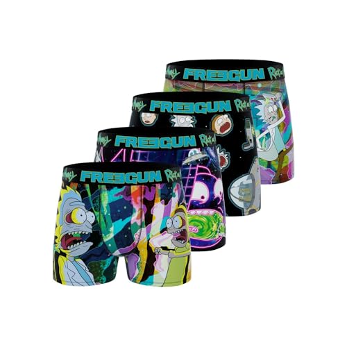 Boxershorts Herren Rick and Morty, Unterhosen Männer, Besorgt, Bequem (4er Pack), Grün, M von FREEGUN