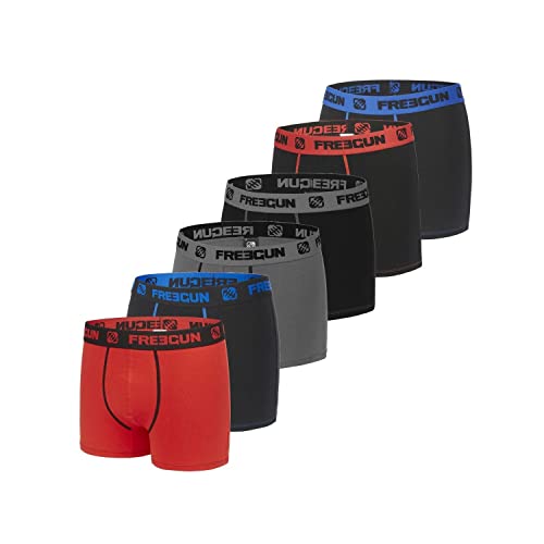 Boxershorts Junge Ultraweich, Unterwäsche Für Junge Leute, Hypoallergen, Stretch (6er Pack), Rot/Schwarz/Blau/Grau, 6/8 Jahre von FREEGUN