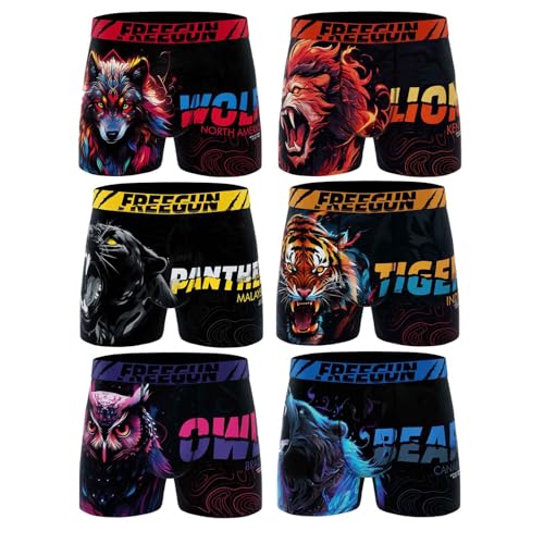 FREEGUN 6 Stück Boxershorts Mikrofaser Herren, Tiere A90, M von FREEGUN
