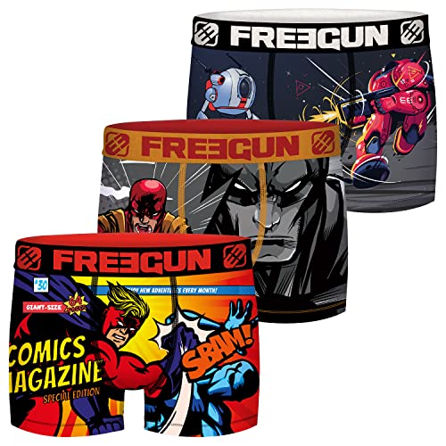 FREEGUN Comic Jungen Boxershorts 3er Pack S M L XL XXL 92% Polyester Druck, Größe:6/8 Jahre, Farbe:Motivmix 2 von FREEGUN