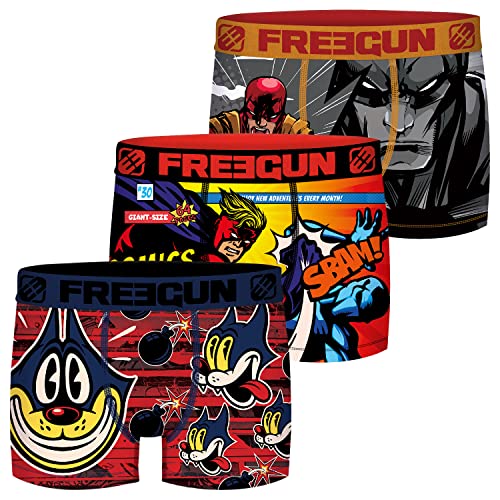 FREEGUN Comic Jungen Boxershorts 3er Pack S M L XL XXL 92% Polyester Druck, Größe:8/10 Jahre, Farbe:Motivmix 1 von FREEGUN