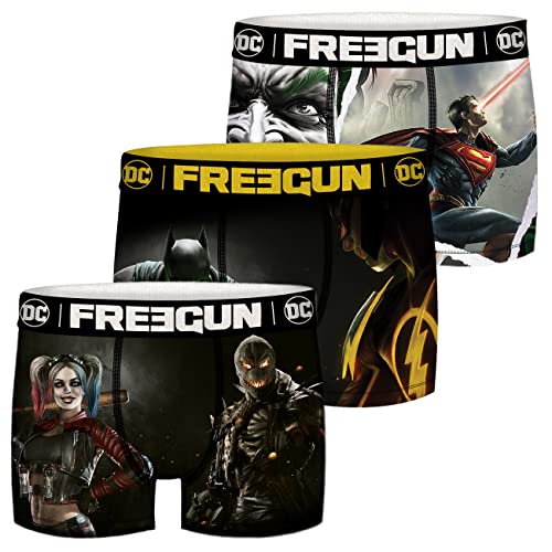 FREEGUN DC Comics Herren Boxershorts 3er Pack Batman Superman Justice League Superhelden Druck S M L XL XXL, Größe:S, Farbe:Motivmix 3 FREEGUN DC Comics Herren Boxershorts 3er Pack Batman Superman Justice League Superhelden Druck S M L XL XXL, Größe:S, Farbe:Motivmix 3 von FREEGUN