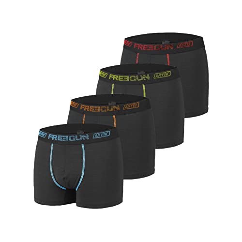 Boxershorts Herren Aktiv, Unterhosen Männer, Leicht (4er Pack), Schwarz, XL von FREEGUN