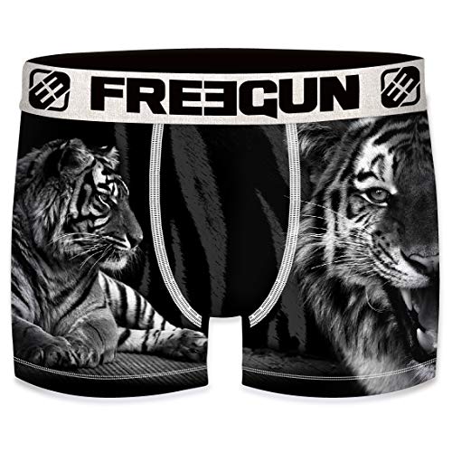 FREEGUN Herren Boxershorts, Wildlife-Edition 16 Verschiedene MEGA-Designs (Black Tiger, L/6/50) von FREEGUN