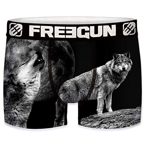 FREEGUN Herren Boxershorts, Wildlife-Edition 20 Verschiedene MEGA-Designs (Black Wolf, M/5/48) von FREEGUN