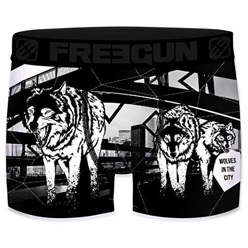 FREEGUN Herren Boxershorts, Wildlife-Edition 30x Verschiedene MEGA-Designs (Wolf in The City, XL/7/52) von FREEGUN