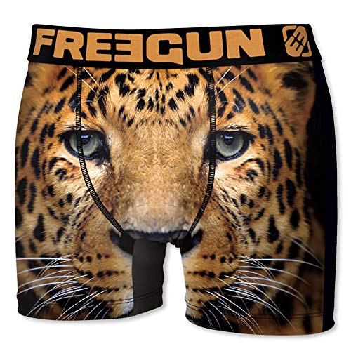 FREEGUN Herren Boxershorts Wild-Animals-Faces-Edition, MEGA Designs in 5 Größen (L/50/6, Leopard) von FREEGUN