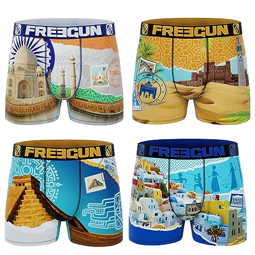 FREEGUN Herren-Boxershorts aus recycelter Mikrofaser, Motiv Landschaft, 4er pack a49 (01), XXL von FREEGUN