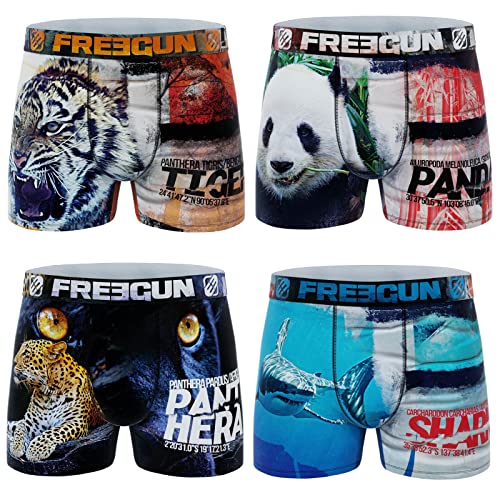 FREEGUN Herren-Boxershorts aus recycelter Mikrofaser mit Tiermotiven, 4er Pack (A30), S von FREEGUN