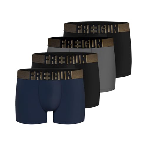 FREEGUN Herren Fg/Sig/1/Bm/Pk4/Ka Retroshorts, Noir/Bleu/Or/Gris, XXL (4er Pack) von FREEGUN