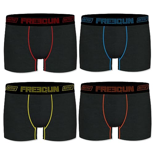 FREEGUN Herren-Unterhose, Bio-Baumwolle, Boxershorts, langlebig, perfekte Passform (4 Stück), 3D Schwarz, XL von FREEGUN