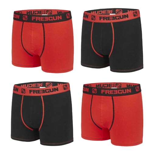 FREEGUN Herren-Unterhose, Bio-Baumwolle, Boxershorts, langlebig, perfekte Passform (4 Stück), Duo, Schwarz/Rot, XL von FREEGUN
