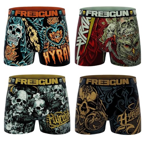 FREEGUN Rock & Tattoo Hyraw Boxershorts für Herren, Mikrofaser, 4er-Pack Hyr2, XXL von FREEGUN
